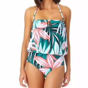 Anne Cole Blouson One Piece Swimsuit Multicolor Removable Strap 60% off MSRP